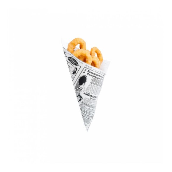 Кулек "Газета" для картофеля фри/снэков, 40г, 16 см, жиростойкий пергамент, 250 шт/уп, G, RIC - 81210636