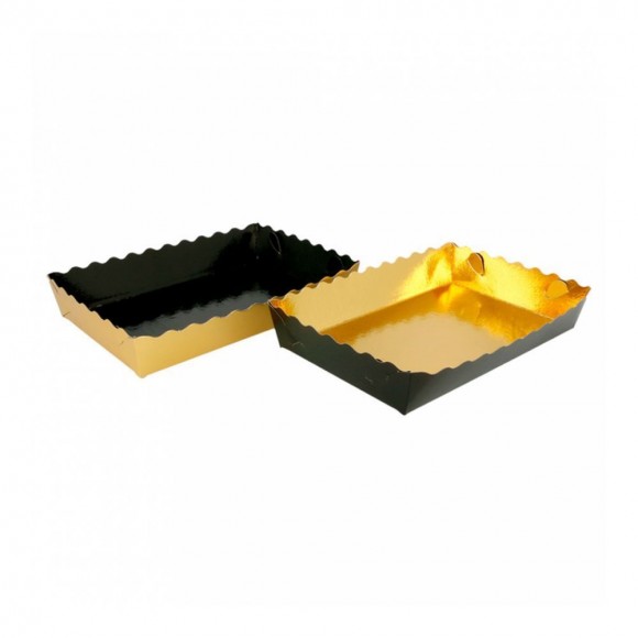 Контейнер для кондитерских изделий, 19*12*3,5 см, двусторонний - золотой/черный, картон,, RIC - 81210217