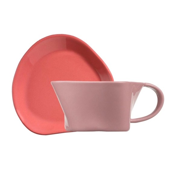 Чашка чайная 200мл и блюдце, светло розовый и розовый, Skallop, Kutahya [2], KTH