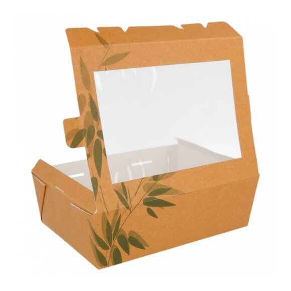 Контейнер картонный для салата с окном, 1 л, 12*17*5,5 см, 25 шт/уп, Garcia de Pou, RIC - 81210227