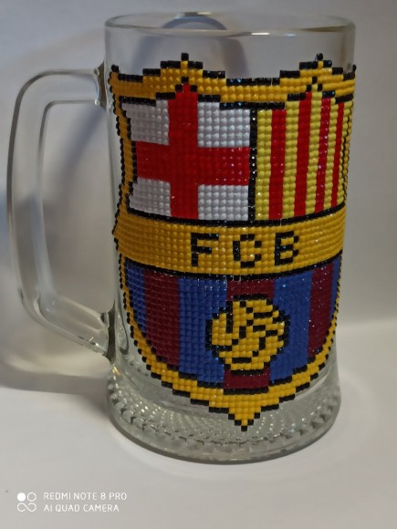Пивная кружка "Барселона", 500 мл, ручная мозаика, QG-000030