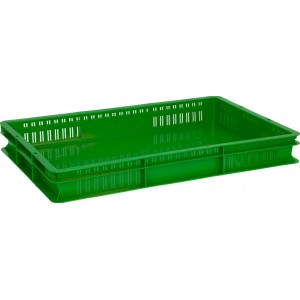 Ящик 600*400*75 мм. для хранения продуктов прямой, перфорир. сплошное дно, зеленый /1/, MAG - 61533