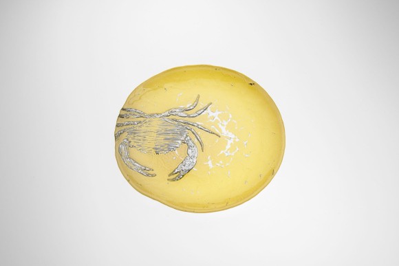 Тарелка d 21,5 см h 2 см, стекло, цвет пастельно-желтый с серебристым узором, MonoCrab
