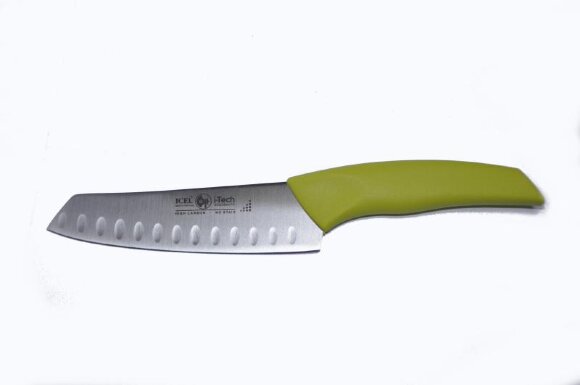 Нож японский Santoku 140/260 мм. с бороздками, салатовый  I-TECH Icel /1/12/, MAG - 56098