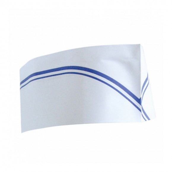Пилотка поварская бумажная одноразовая белая с синей полосой 28 см, 100 шт/уп, Garcia de, RIC - 81211455