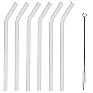 Трубочки многоразовые со сгибом (6 шт.) с ершиком для мытья[7шт];стекло;D=1,L=23см;прозр. COM- 6030401